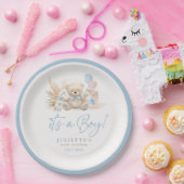 Boho Teddy Bear Boy Blue Barly Wait Baby shower Papieren Bordje (Feest)