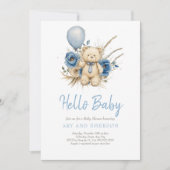Boho Teddy Bear Boy Blue Bearly Wait Baby Kaart (Voorkant)