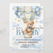 Boho Teddy Bear Boy Blue Bearly Wait Baby Shower Kaart (Voorkant / Achterkant)