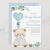 Boho Teddy Bear Boy Blue Bearly Wait Baby Shower Kaart (Voorkant / Achterkant)