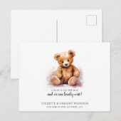 Boho Teddy Bear Brown Green Barly Wachten Zwangers Aankondigingskaart (Voorkant / Achterkant)
