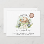 Boho Teddy Bear Brown Green Barly Wachten Zwangers Aankondigingskaart (Voorkant / Achterkant)