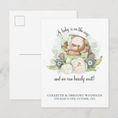 Boho Teddy Bear Brown Sage Green Barly Wacht Aankondigingskaart (Voorkant / Achterkant)