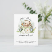 Boho Teddy Bear Brown Sage Green Barly Wacht Aankondigingskaart (Staand voorkant)