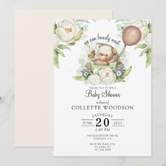 Boho Teddy Bear Brown Sage Green Barly Wacht Kaart (Voorkant / Achterkant)