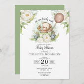 Boho Teddy Bear Brown Sage Green Barly Wait Invit Kaart (Voorkant / Achterkant)