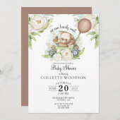 Boho Teddy Bear Brown Sage Green Barly Wait Invit Kaart (Voorkant / Achterkant)