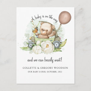 Boho Teddy Bear Brown Sage Green Bearly Wait Anno Aankondigingskaart