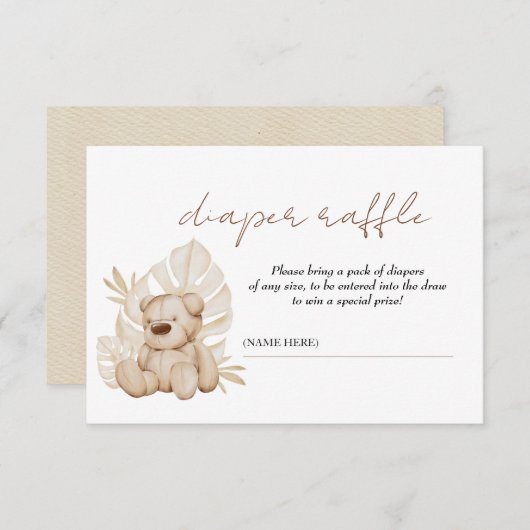 Boho Teddy Bear Diaper Raffle Enclosure Kaart (Voorkant / Achterkant)