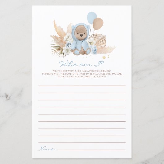 Boho Teddy Bear die ik Baby shower game (Voorkant)