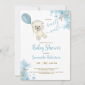Boho Teddy Bear Dusty Blue Balloon Boy Baby shower Kaart (Voorkant)