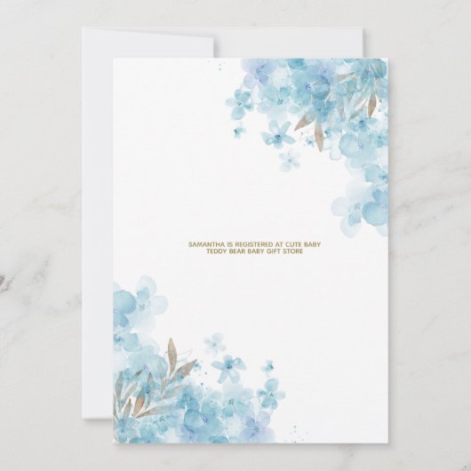 Boho Teddy Bear Dusty Blue Balloon Boy Baby shower Kaart (Achterkant)