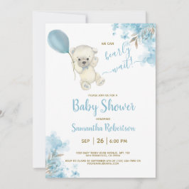 Boho Teddy Bear Dusty Blue Balloon Boy Baby shower Kaart