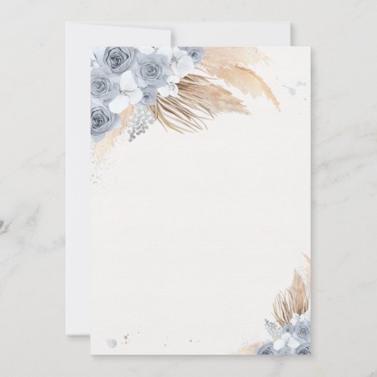 Boho Teddy Bear Dusty Blue Barly Wait Baby shower Kaart (Achterkant)