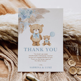 Boho Teddy Bear Dusty Blue Floral Baby Boy Bedankkaart