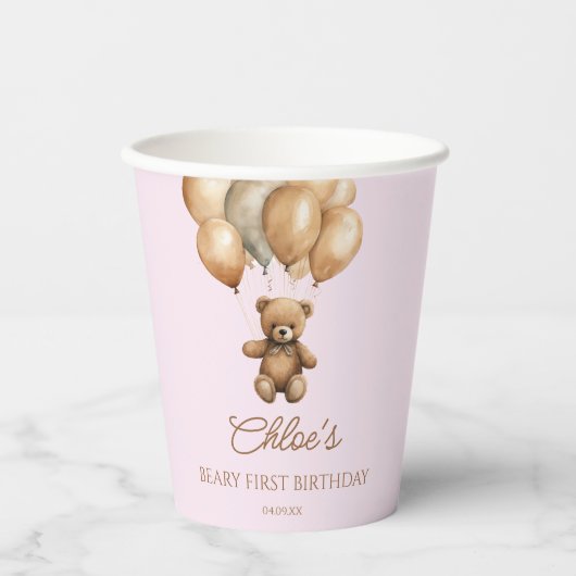Boho Teddy Bear eerste verjaardagsfeestje Papieren Bekers (Voorkant)