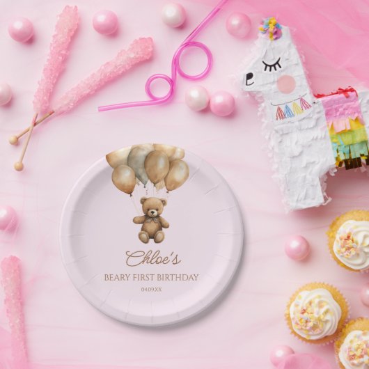 Boho Teddy Bear eerste verjaardagsfeestje Papieren Bordje (Feest)