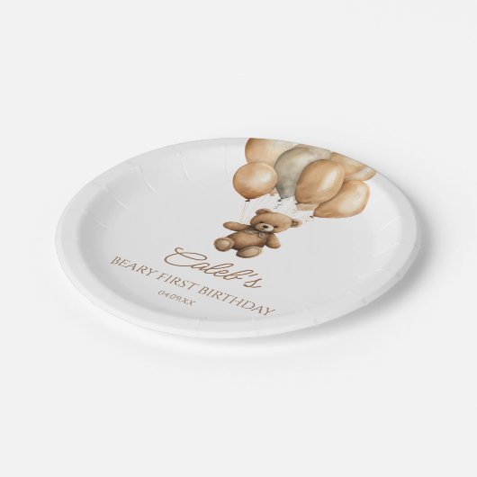 Boho Teddy Bear eerste verjaardagsfeestje Papieren Bordje (Gekanteld)
