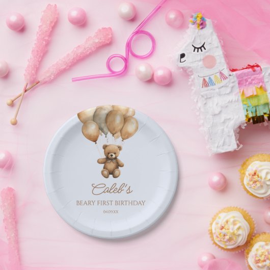 Boho Teddy Bear eerste verjaardagsfeestje Papieren Bordje (Feest)