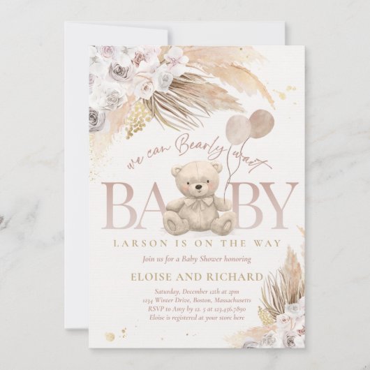 Boho Teddy Bear Gender Neutral Baby shower Kaart (Voorkant)