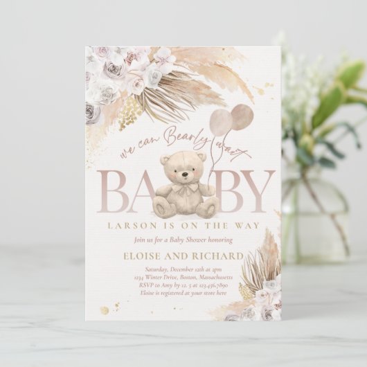 Boho Teddy Bear Gender Neutral Baby shower Kaart (Staand voorkant)