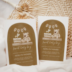 Boho Teddy Bear Gender Neutral Baby shower Kaart