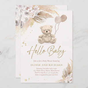 Boho Teddy Bear Gender Neutral Baby shower Kaart