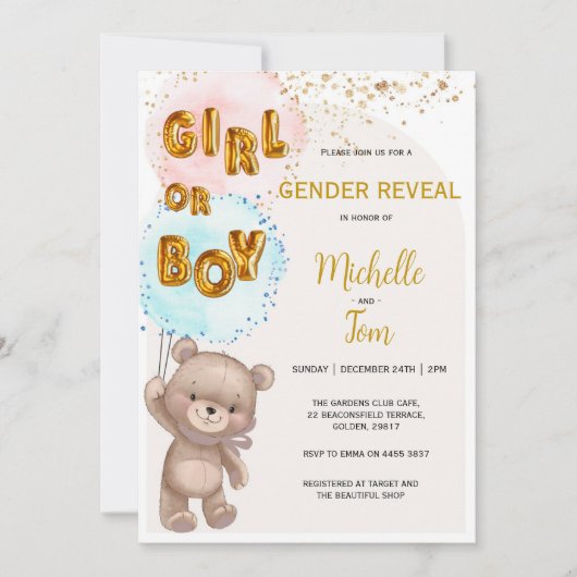 Boho Teddy Bear Gender onthulling Uitnodiging (Voorkant)