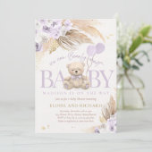 Boho Teddy Bear Girl Lila Barly Wait Baby shower Kaart (Staand voorkant)
