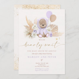 Boho Teddy Bear Girl Lila Barly Wait Baby shower Kaart