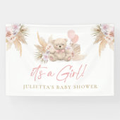 Boho Teddy Bear Girl Pink Baby shower Welkom Spandoek (Horizontaal)
