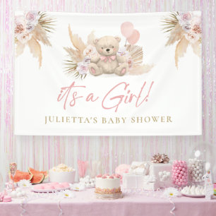 Boho Teddy Bear Girl Pink Baby shower Welkom Spandoek