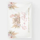 Boho Teddy Bear Girl Pink Baby shower Welkom Spandoek (Verticaal)