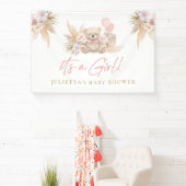 Boho Teddy Bear Girl Pink Baby shower Welkom Spandoek (Insitu)