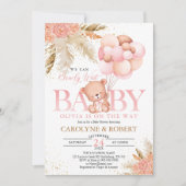 Boho Teddy Bear Girl Pink Barly Wake Baby shower Kaart (Voorkant)