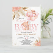 Boho Teddy Bear Girl Pink Barly Wake Baby shower Kaart (Staand voorkant)