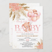 Boho Teddy Bear Girl Pink Barly Wake Baby shower Kaart (Voorkant / Achterkant)