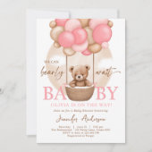 Boho Teddy Bear Girl Pink Barly Wake Baby shower Kaart (Voorkant)