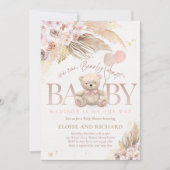 Boho Teddy Bear Girl Pink Barly Wake Baby shower Kaart (Voorkant)