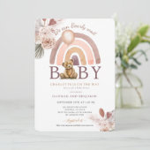 Boho Teddy Bear Girl Pink Barly Wake Baby shower Kaart (Staand voorkant)