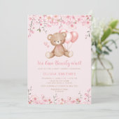 Boho Teddy Bear Girl Pink Barly Wake Baby shower Kaart (Staand voorkant)