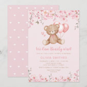 Boho Teddy Bear Girl Pink Barly Wake Baby shower Kaart (Voorkant / Achterkant)