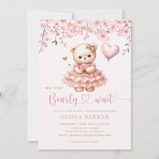 Boho Teddy Bear Girl Pink Barly Wake Baby shower Kaart (Voorkant)