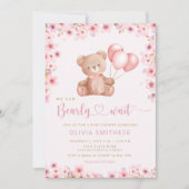 Boho Teddy Bear Girl Pink Barly Wake Baby shower Kaart (Voorkant)