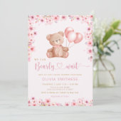 Boho Teddy Bear Girl Pink Barly Wake Baby shower Kaart (Staand voorkant)
