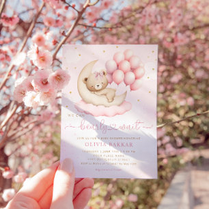 Boho Teddy Bear Girl Pink Barly Wake Baby shower Kaart
