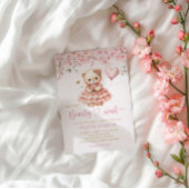 Boho Teddy Bear Girl Pink Barly Wake Baby shower Kaart