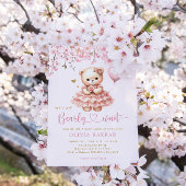 Boho Teddy Bear Girl Pink Barly Wake Baby shower Kaart