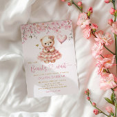 Boho Teddy Bear Girl Pink Barly Wake Baby shower Kaart