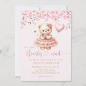 Boho Teddy Bear Girl Pink Barly Wake Baby shower Kaart (Voorkant)